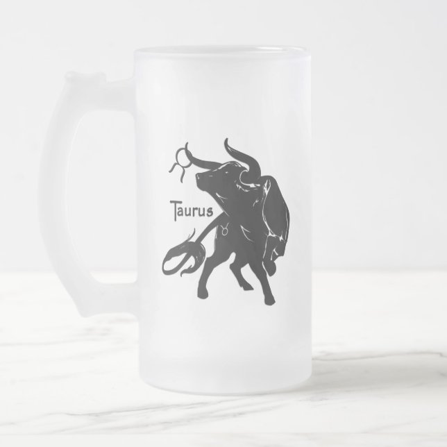 Zodiac Taurus Frosted Glass Beer Mug (Left)
