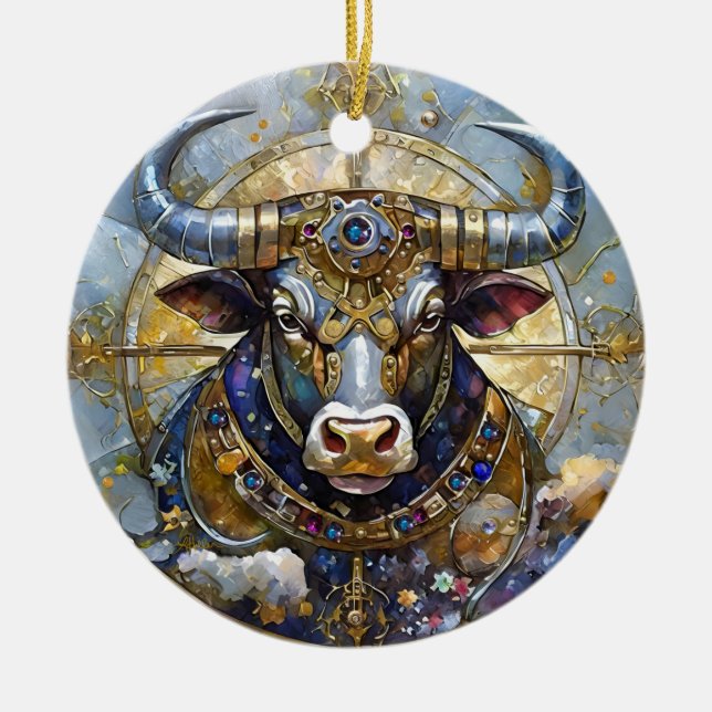 Zodiac - Taurus The Bull Ceramic Tree Decoration (Front)