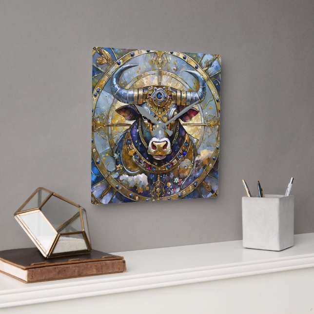 Zodiac - Taurus The Bull Square Wall Clock (Office)