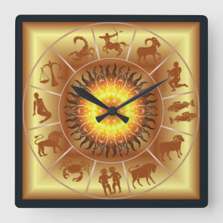 Zodiac~Toasted Sun~Western Astrology~Gold Back~ Square Wall Clock