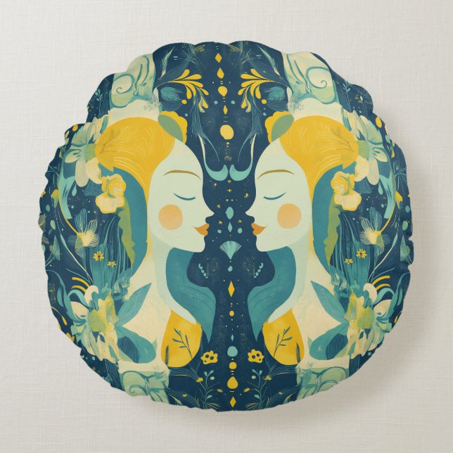 Zodiac Vibes Gemini -  Round Pillow  (Front)