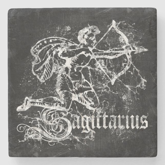 Zodiac Vintage Sagittarius Stone Coaster (Front)