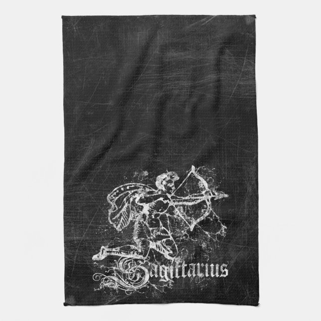 Zodiac Vintage Sagittarius Tea Towel (Vertical)