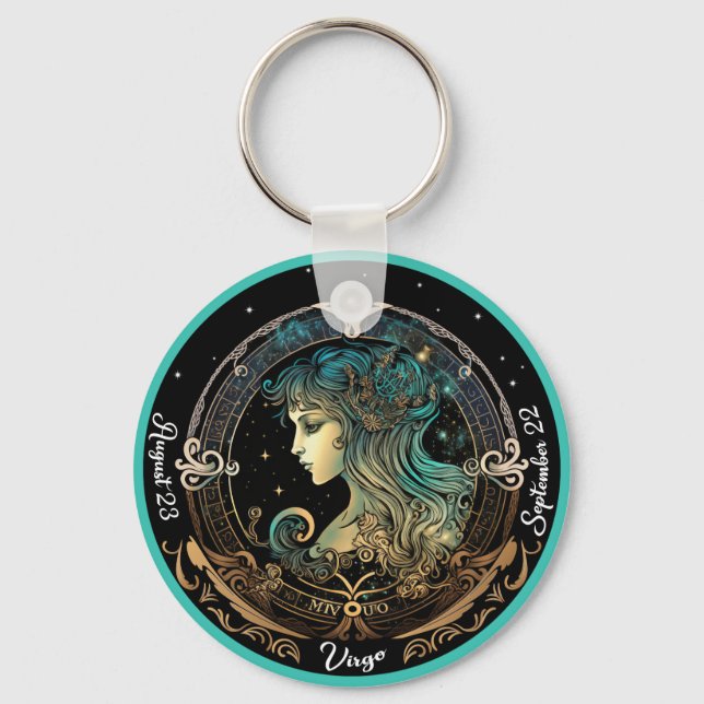 Zodiac Virgo Customise NAME, DATE Key Ring (Front)