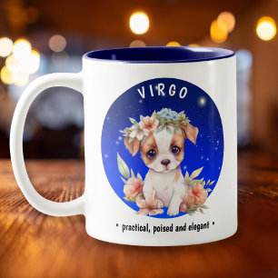Zodiac Virgo Cute Watercolor Dog custom name date Two-Tone Coffee Mug
