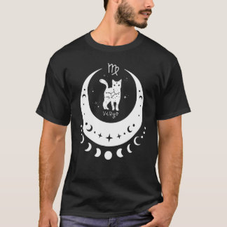 Zodiac Virgo Horoscope Astrology Sign Cat Crescent T-Shirt