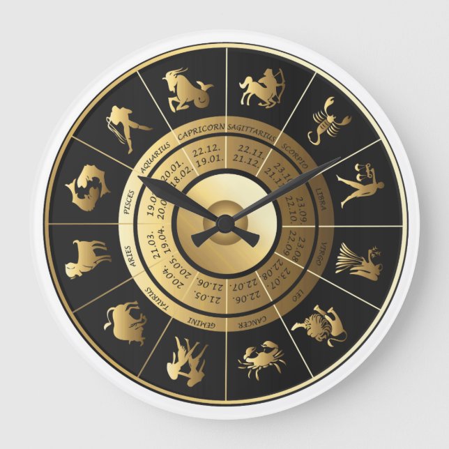 Zodiac Wall Clock Black & Gold (Front)