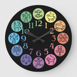 Zodiac Wheel Colourful Horoscope Signs Cosmic Large Clock