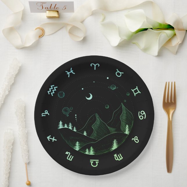 Zodiac Wheel Mountain Landscape   Paper Plate (Wedding)