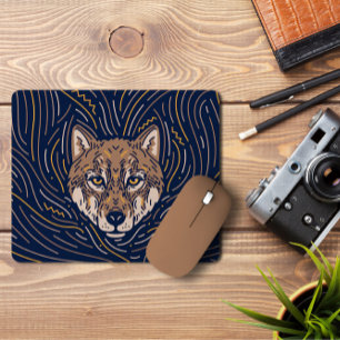 Zodiac Wolf Portrait   Hand-drawn Wolf Mousepad 
