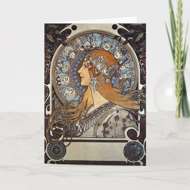 Zodiac Woman by Alphonse Mucha – Art Nouveau Card (Front)