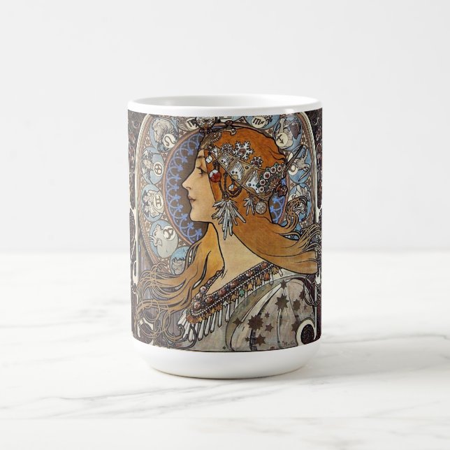 Zodiac Woman by Alphonse Mucha – Art Nouveau Coffee Mug (Center)