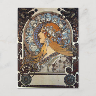 Zodiac Woman by Alphonse Mucha – Art Nouveau Holiday Postcard