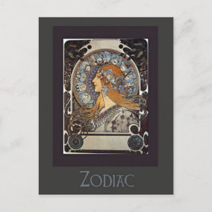 Zodiac Woman by Alphonse Mucha – Vintage Art  Postcard