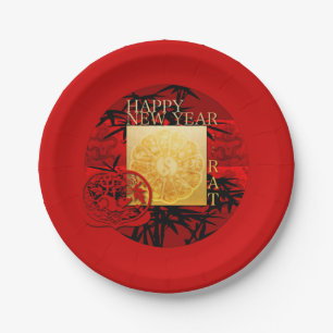 Zodiac Yin Yang Bamboo Chinese Rat Year 2020 PP Paper Plate