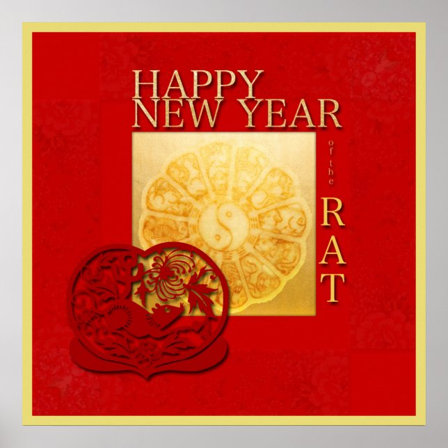 Zodiac Yin Yang Rat Papercut Chinese Year 2020 SqP Poster (Front)