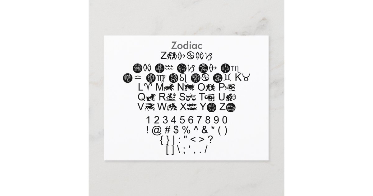 Zodiac Zazzle Font Sampler Sheet With Guide Postcard Zazzle Zodiac zazzle font sampler sheet with guide postcard zazzle