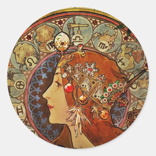 Zodiak Woman by Mucha Classic Round Sticker (Front)