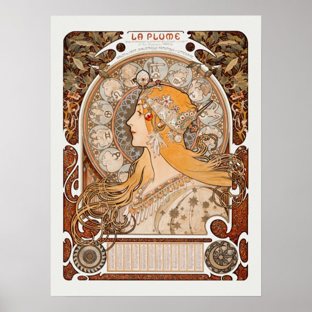 Zodiaque or La Plume Alphonse Mucha Art Nouveau Poster (Front)