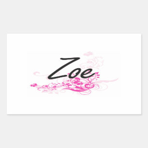 Zoe Artistic Name Design with Flowers Rectangular Sticker