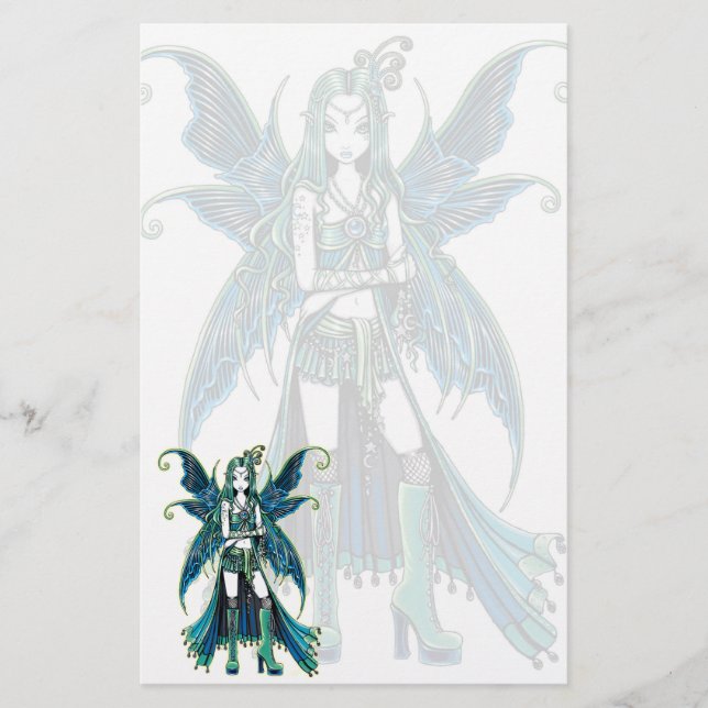 "Zoe" Green Celetial Star Fairy Art Stationery (Front)