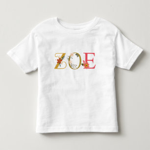 ZOE Name Art With Flowers Embroidered Toddler T-Shirt