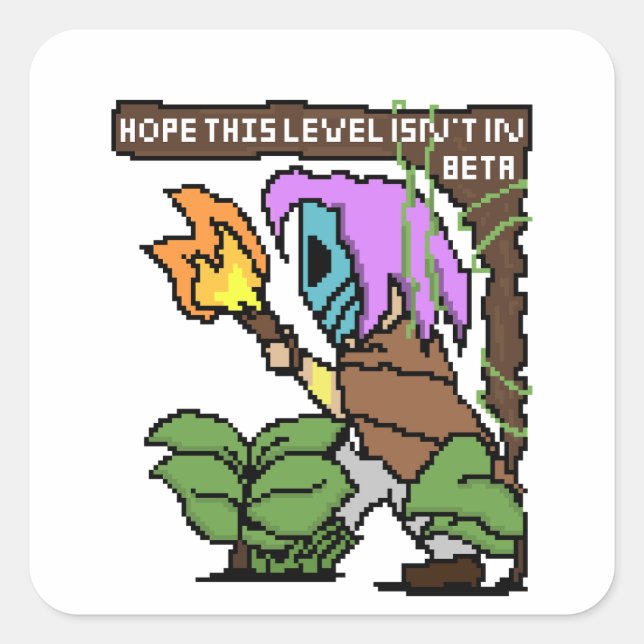Zoe Pixel Sign – “Beta Level?” Square Sticker (Front)