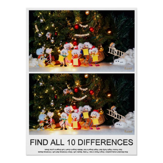 Zoekplaatje van 10 verschillen van de Kerstfubby's Poster (Front)