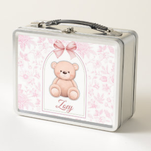 Zoey Custom Pink Teddy Bear Nursery Design Metal Lunch Box