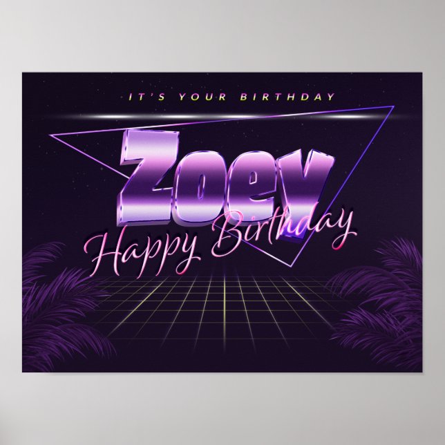 Zoey Name Vorname lila retro Poster Geburtstag (Front)