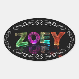 Zoey  - The Name Zoey in 3D Lights (Photograph) Oval Sticker