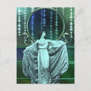 ZOHARA: Art Deco Woman in Aqua and Green Postcard