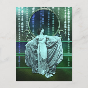 Zohara: Art Deco Woman in Aqua & Green Postcard