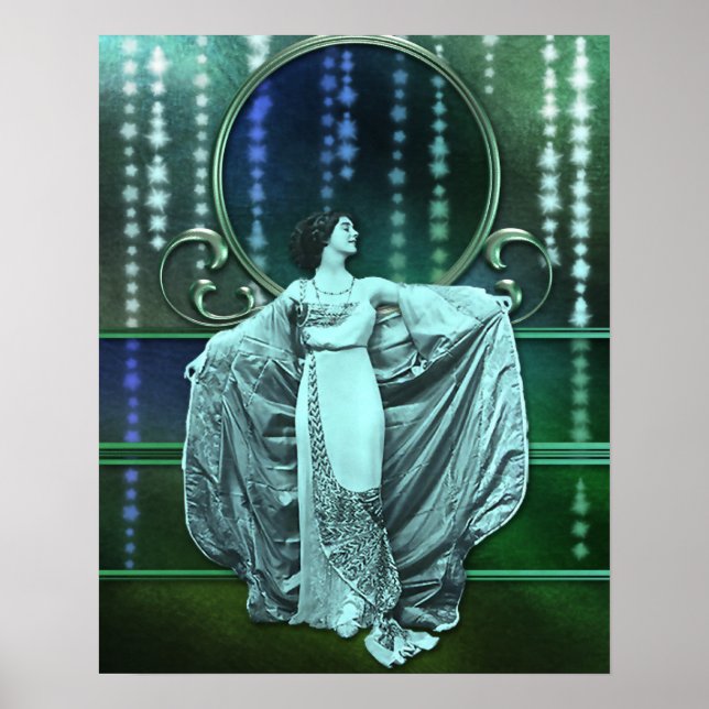 Zohara: Art Deco Woman in Aqua & Green Poster (Front)