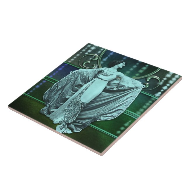 Zohara: Art Deco Woman in Aqua & Green Tile (Side)