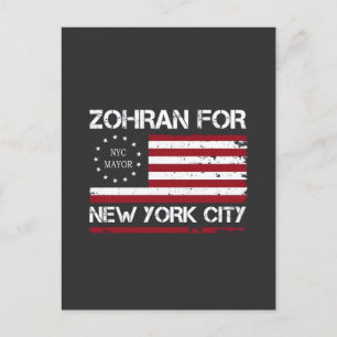 Zohran Mamdani for NYC Mayor with US Flag Announcement Postcard