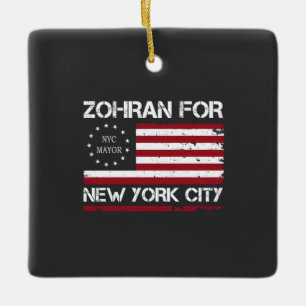 Zohran Mamdani for NYC Mayor with US Flag Ceramic Ornament