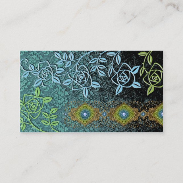 ZOLLIE'S ROSES: BLUE GREEN SCENE BUSINESS CARD (Front)