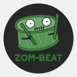 Zom-beat Funny Halloween Zombie Drum Pun Dark BG Classic Round Sticker
