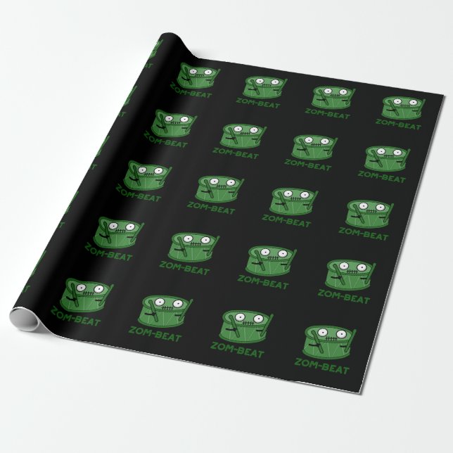Zom-beat Funny Halloween Zombie Drum Pun Dark BG Wrapping Paper (Unrolled)