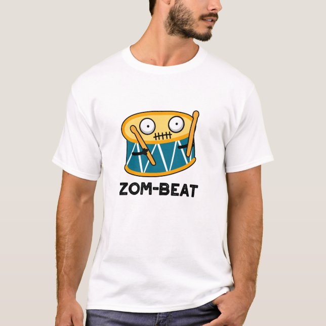 Zom-beat Funny Halloween Zombie Drum Pun  T-Shirt (Front)