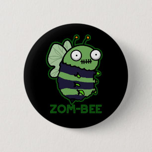 Zom-bee Funny Halloween Zombie Bee Pun Dark BG 6 Cm Round Badge