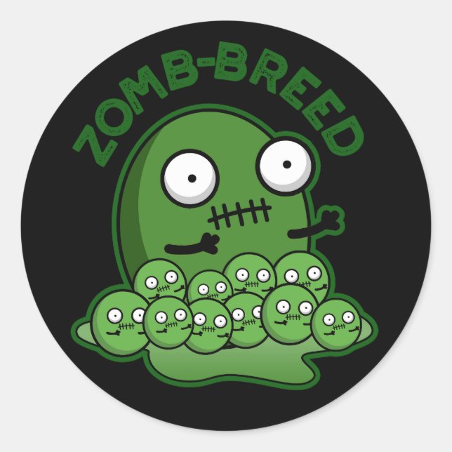 Zom-breed Funny Zombie Breed Pun Dark BG Classic Round Sticker (Front)