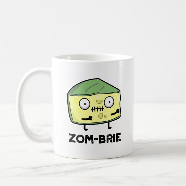 Zom-brie Funny Halloween Zombie Brie Cheese Pun  Coffee Mug (Left)