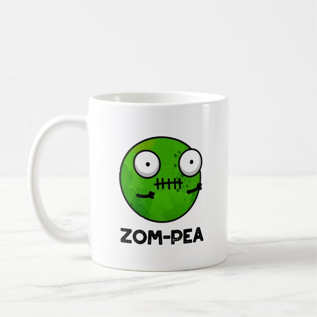 Zom-pea Funny Halloween Zombie Pea Pun Coffee Mug (Left)