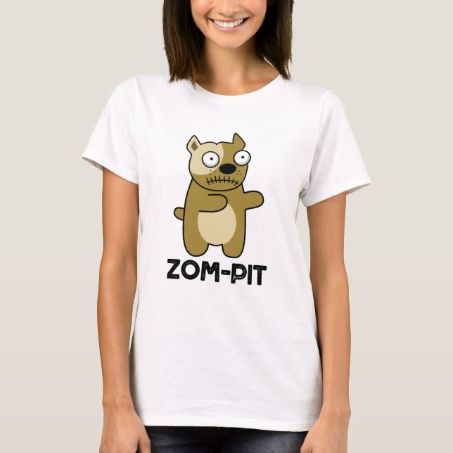 Zom-pit Funny Halloween Zombie Pit Bull Pun  T-Shirt (Front)