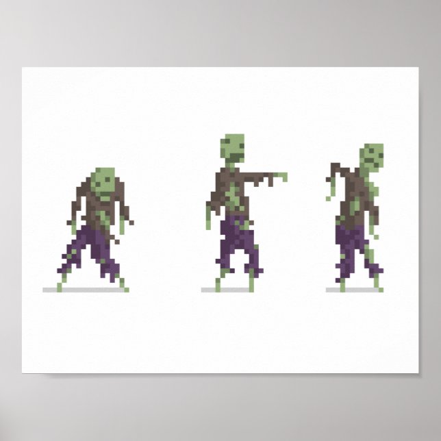 Zombie 8-bit Pixel Art Wide Poster (Front)