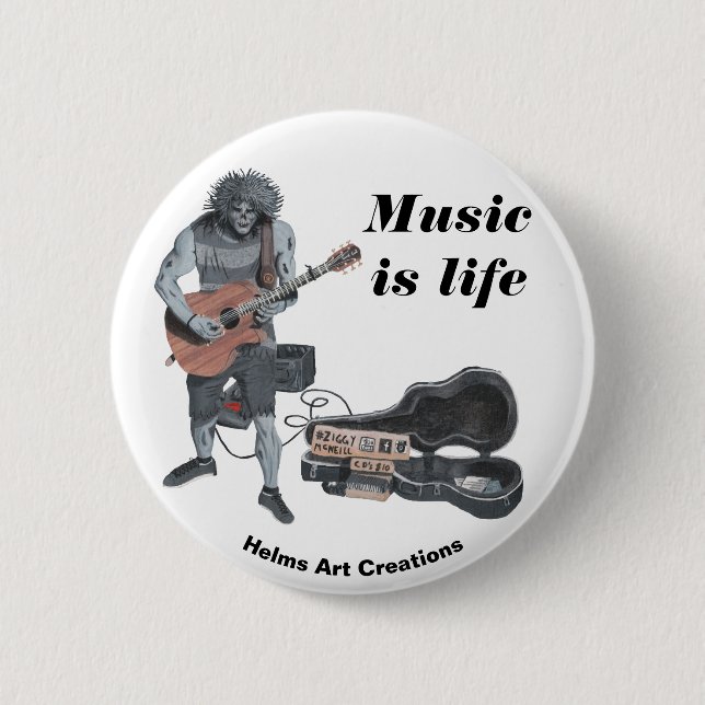 Zombie Acoustic Guitar Music Fantasy Art Button (Front)