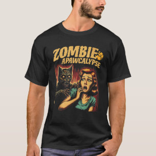 Zombie Apawcalypse Cat Vintage Horror Movie Style T-Shirt