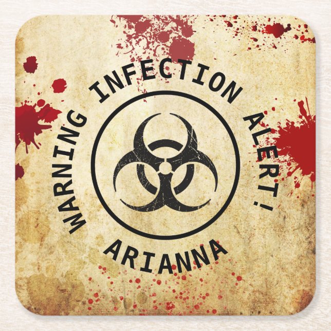 Zombie Apocalypse Birthday | Halloween Biohazard Square Paper Coaster (Front)